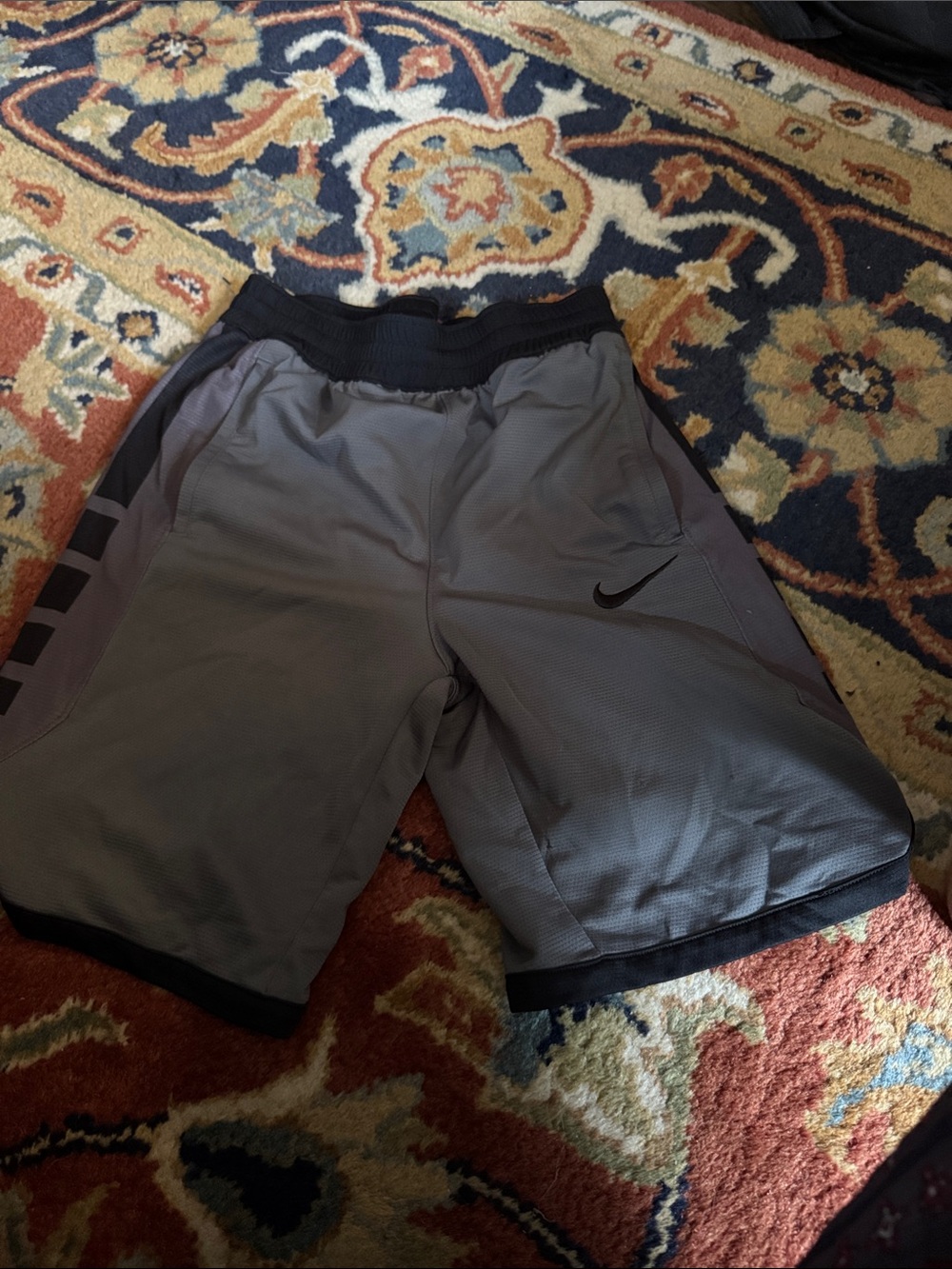 Nike boys  Gray Athletic basketball Shorts with Black Waistband and leg stripe